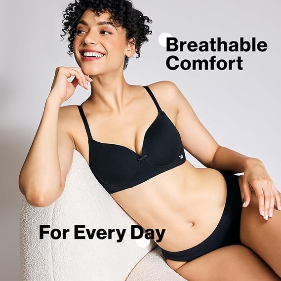 NYKD Women’s Cotton Lightly Padded Wire-Free Full Coverage T-Shirt Bra - NYB198